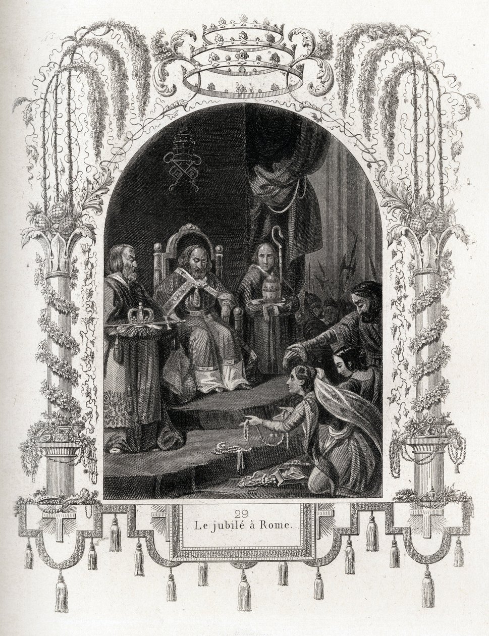 Jubileum v Římě v roce 1450, za pontifikátu Mikuláše V. (1447-1455). Rytina k ilustraci Histoire des Popes od Maurice Lachatre (1814-1900), librairie du progres, Paříž. od French School