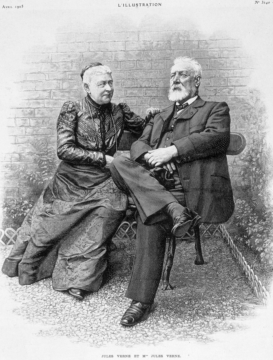 Jules Verne a jeho manželka - rytina od French School