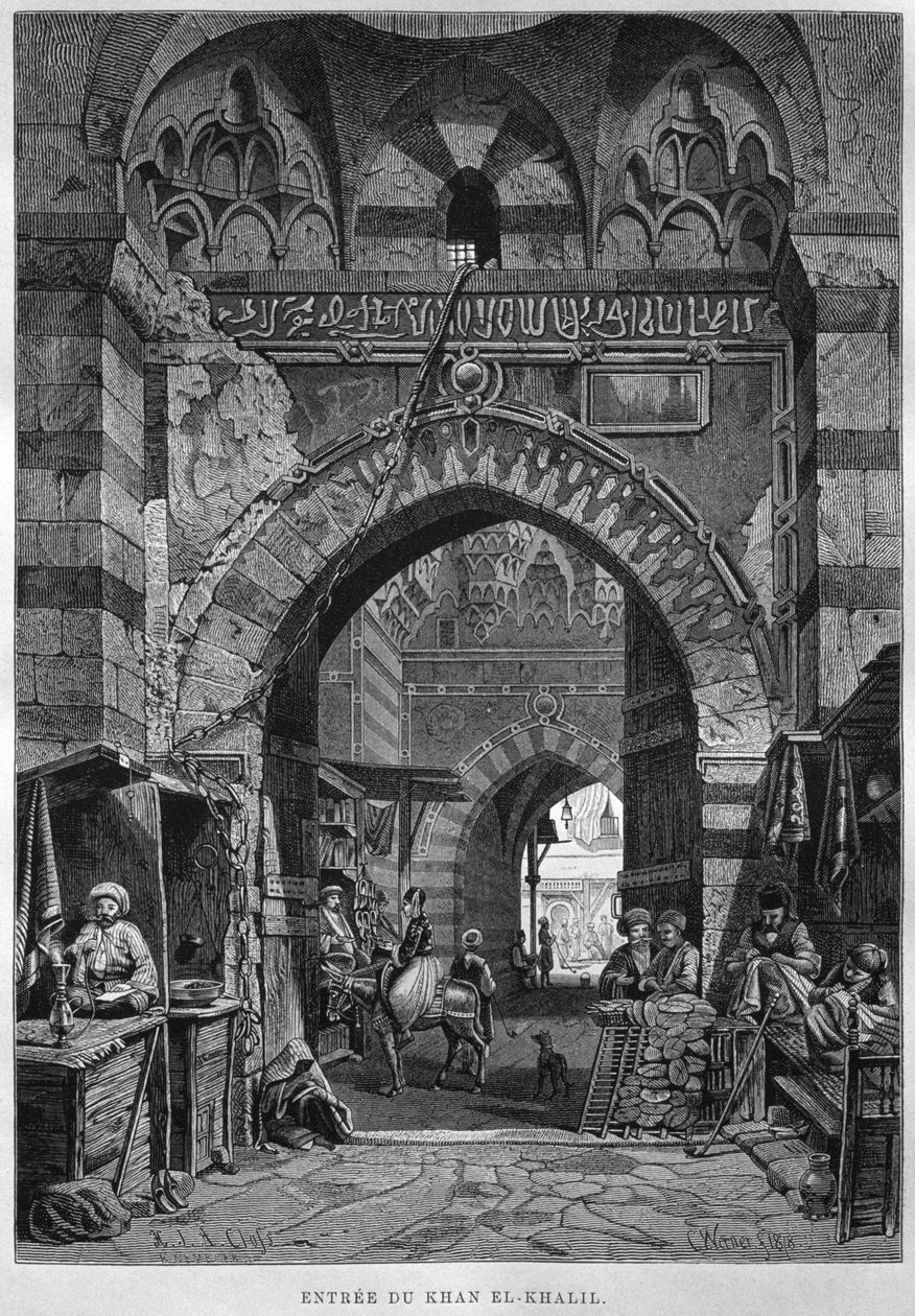 Vstup Khan El-Khalil, z LEgypta Georga Moritze Eberse (1837-98), 1881 (č. rytina) od French School