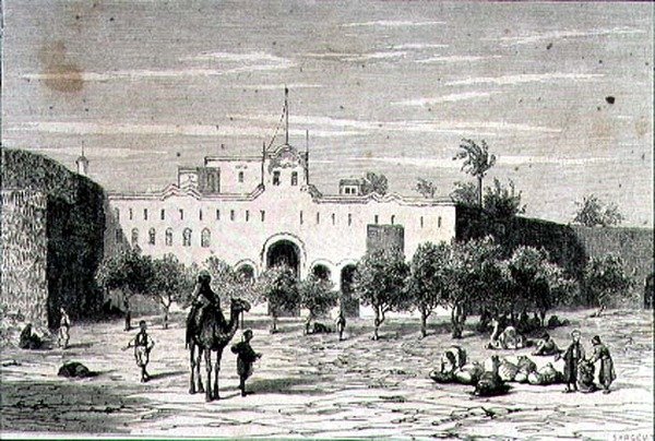 Chartúm, Súdán, v 60. letech 19. století, vyryl Alfred Louis Sargent (nar. 1828) (rytina) od French School