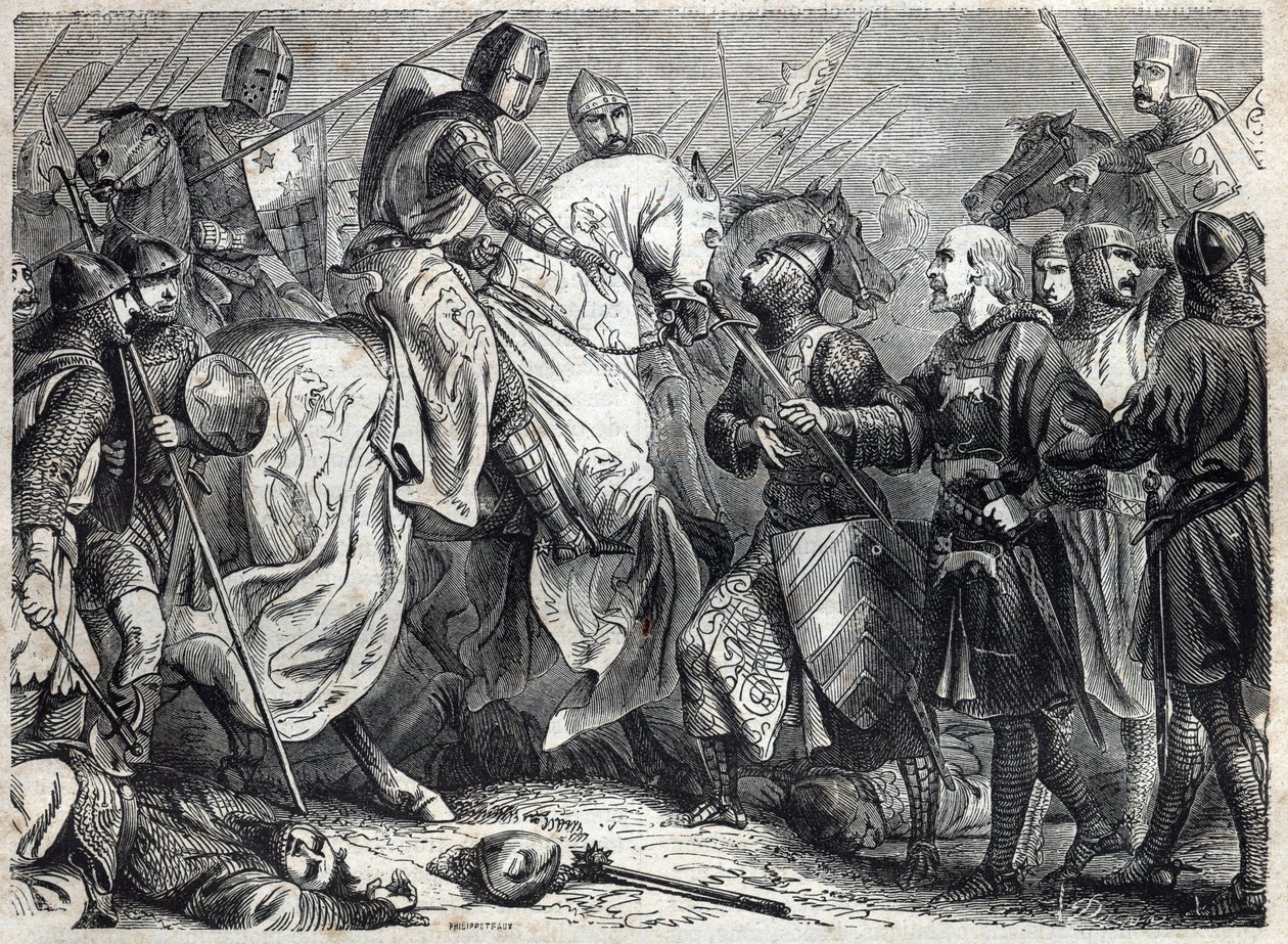Král Alfonso V. Velkolepý (v. 1396-1458), král Aragonie, dobývá Neapolské království. Rytina do „“ Historie papežů (...) Zločiny královny, krále a císařů v průběhu staletí“ od Maurice Lachatre od French School