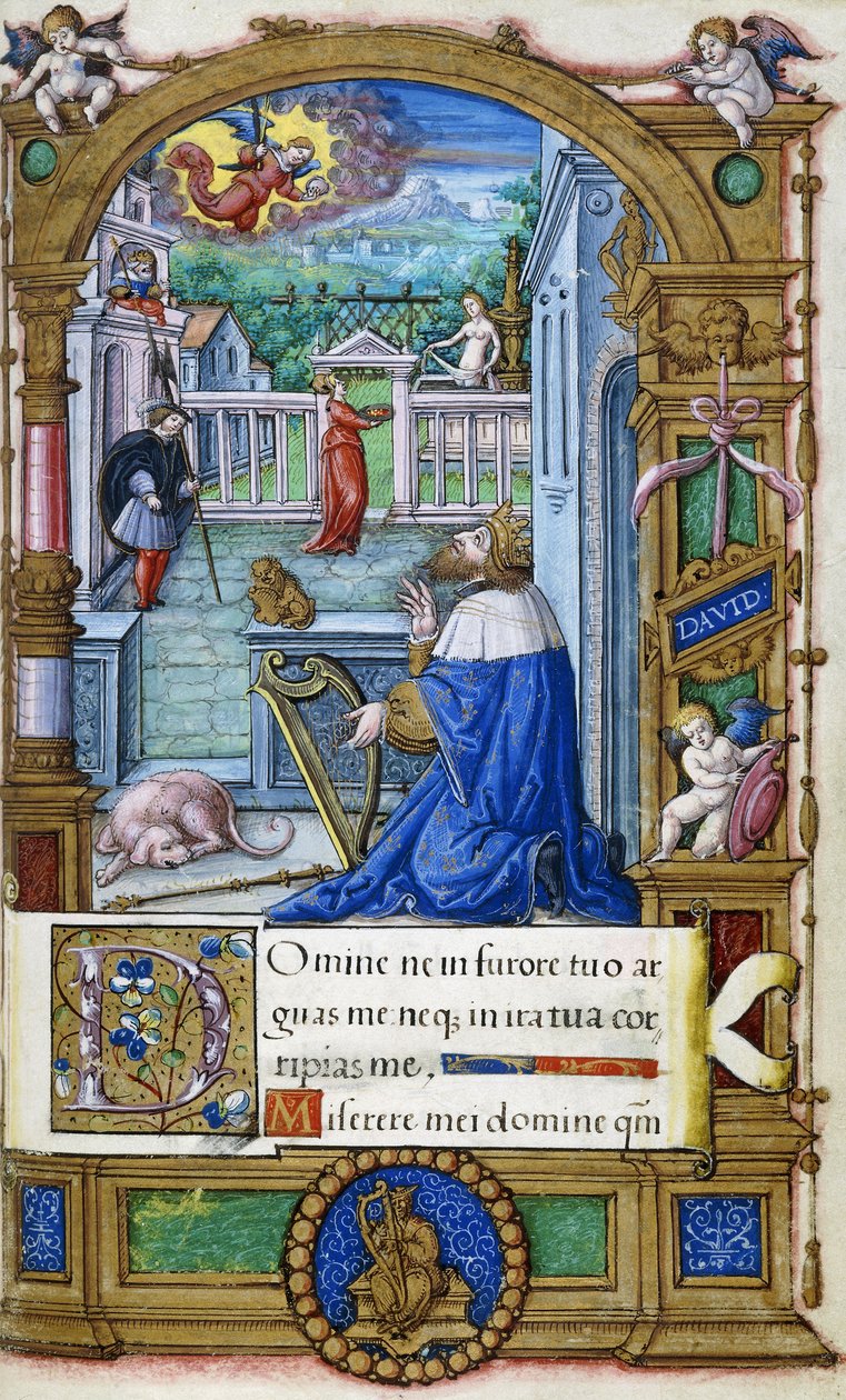 Král David s harfou, z Knihy hodin vytvořené pro Františka I., kolem 1532-1540 od French School