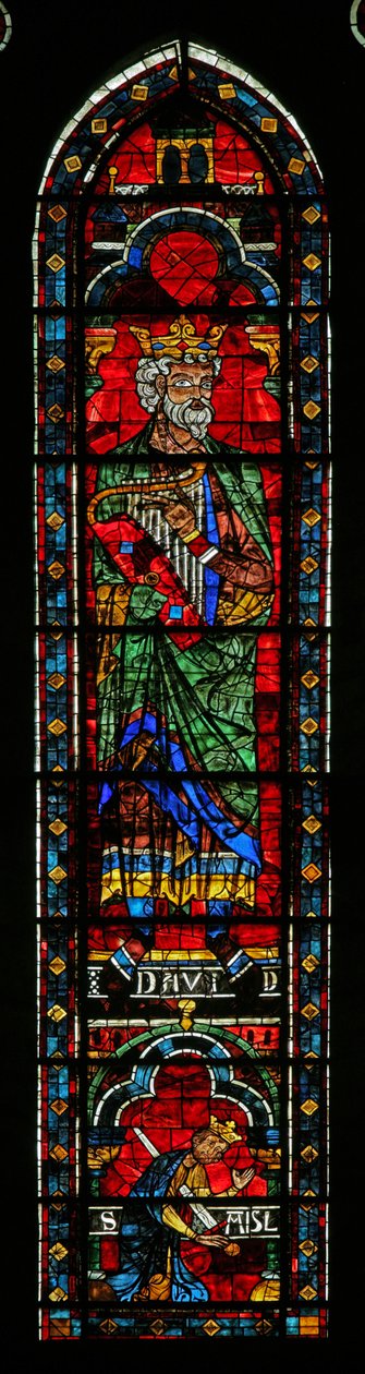 Král David s harfou; King Saul se zabije dole (w121) od French School