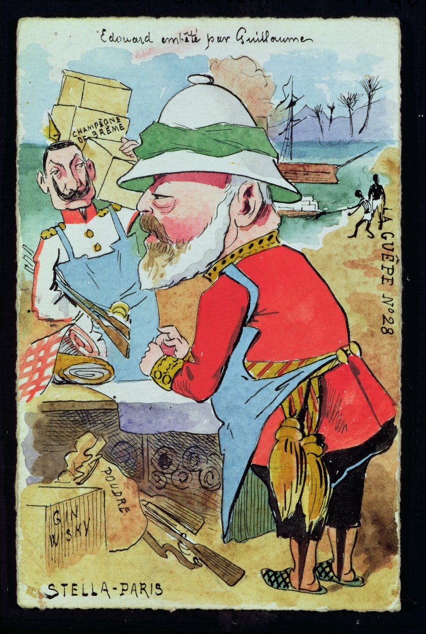 King Edward VII (1841-1910) Otrávený císařem Wilhelmem II (1859-1941) z Les Guepes, kolem roku 1890 (pero, inkoust a wc na papíře) od French School