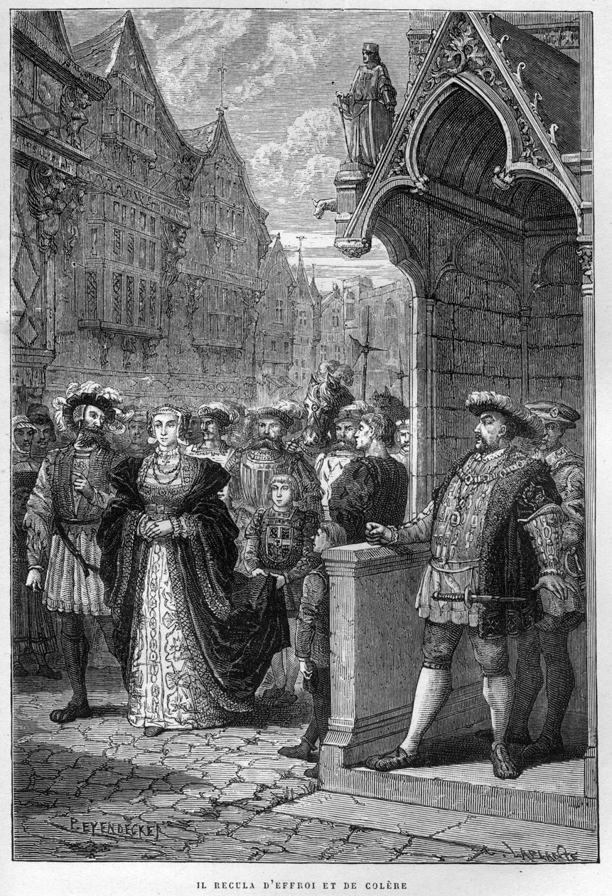 Král Jindřich VIII (Jindřich) (1491-1547) vidí Annu z Cleves (1515-1557) - rytina z „Dějin Anglie od nejstarších dob“ od Francoise Guizota 1877. od French School