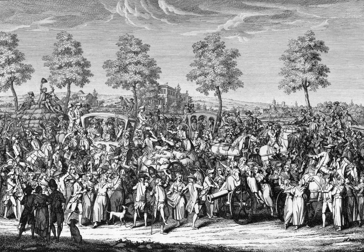 Král Ludvík XVI. a královská rodina vstupují do Paříže, 6. října od French School