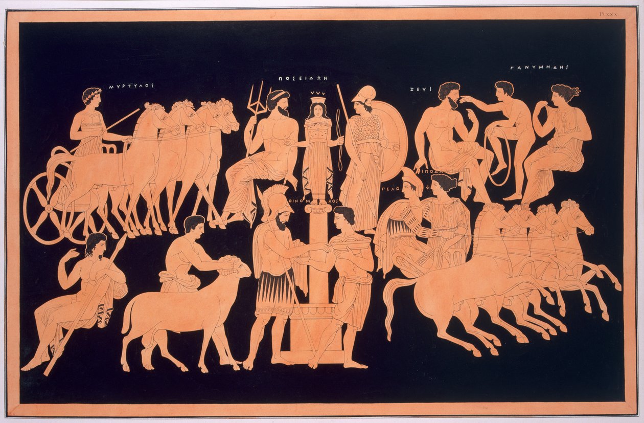 Král Oenomaus, Hippodamia a olympští bohové, publikováno 1808-10 od French School