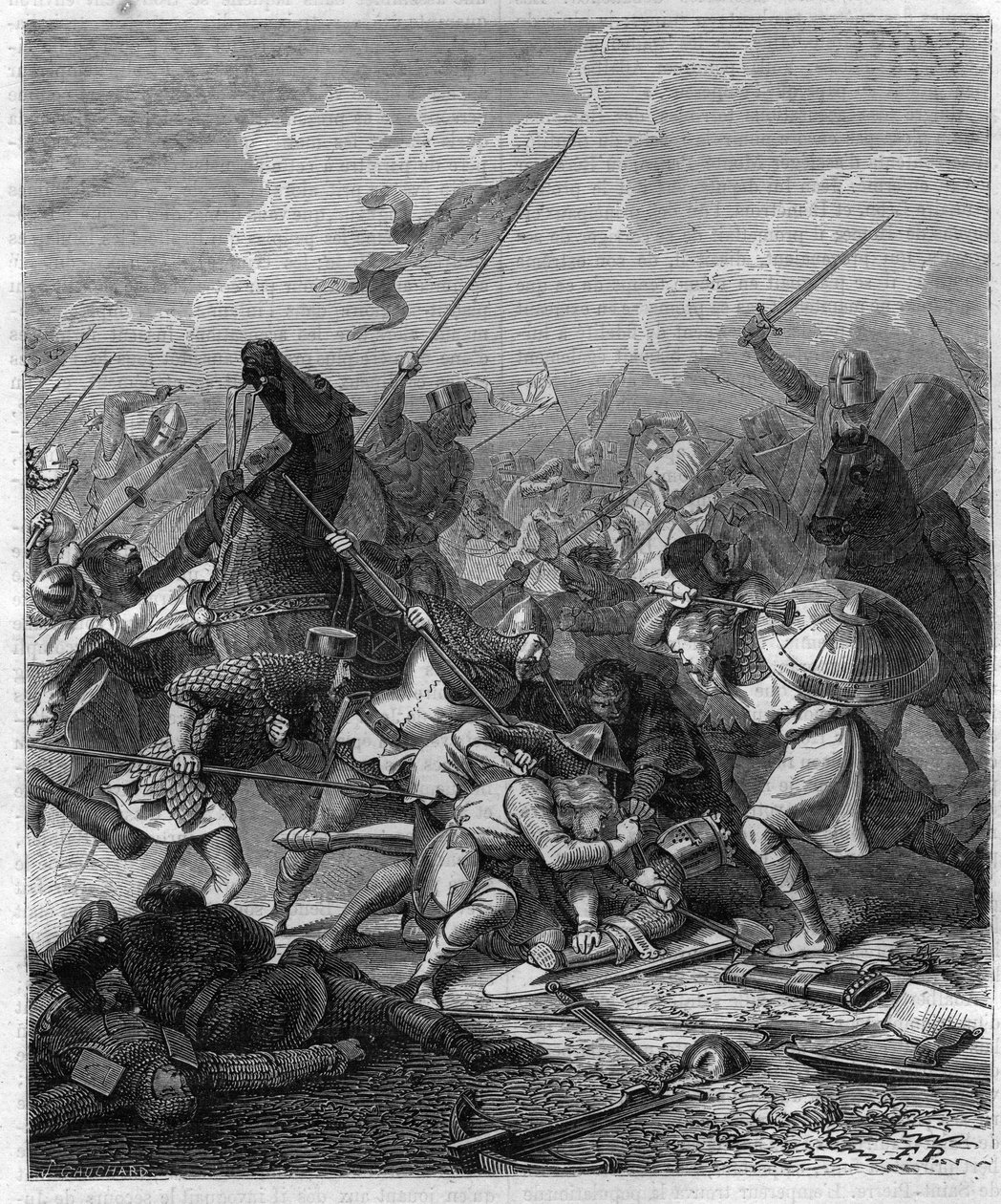Germánský král Othon I. řekl Veliký (912-973) překvapený vzbouřenci v Římě. Rytina v „Histoire des Papes-Rois-Queen and Empereurs a travers les století“ od Maurice Lachatre od French School