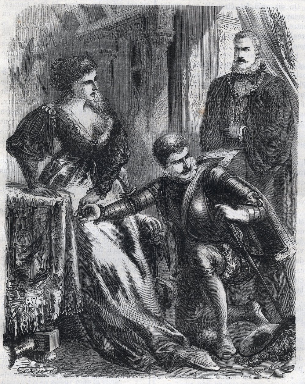 Král Filip II. (1527-1598) překvapí svého syna, prince Dona Carlose (1545-1568), když se snaží znásilnit svou tchyni (nevlastní matku), královnu Alžbětu (1545-1568) (Alžbětu Francouzskou nebo Isabelu z Valois) , 17. ledna od French School
