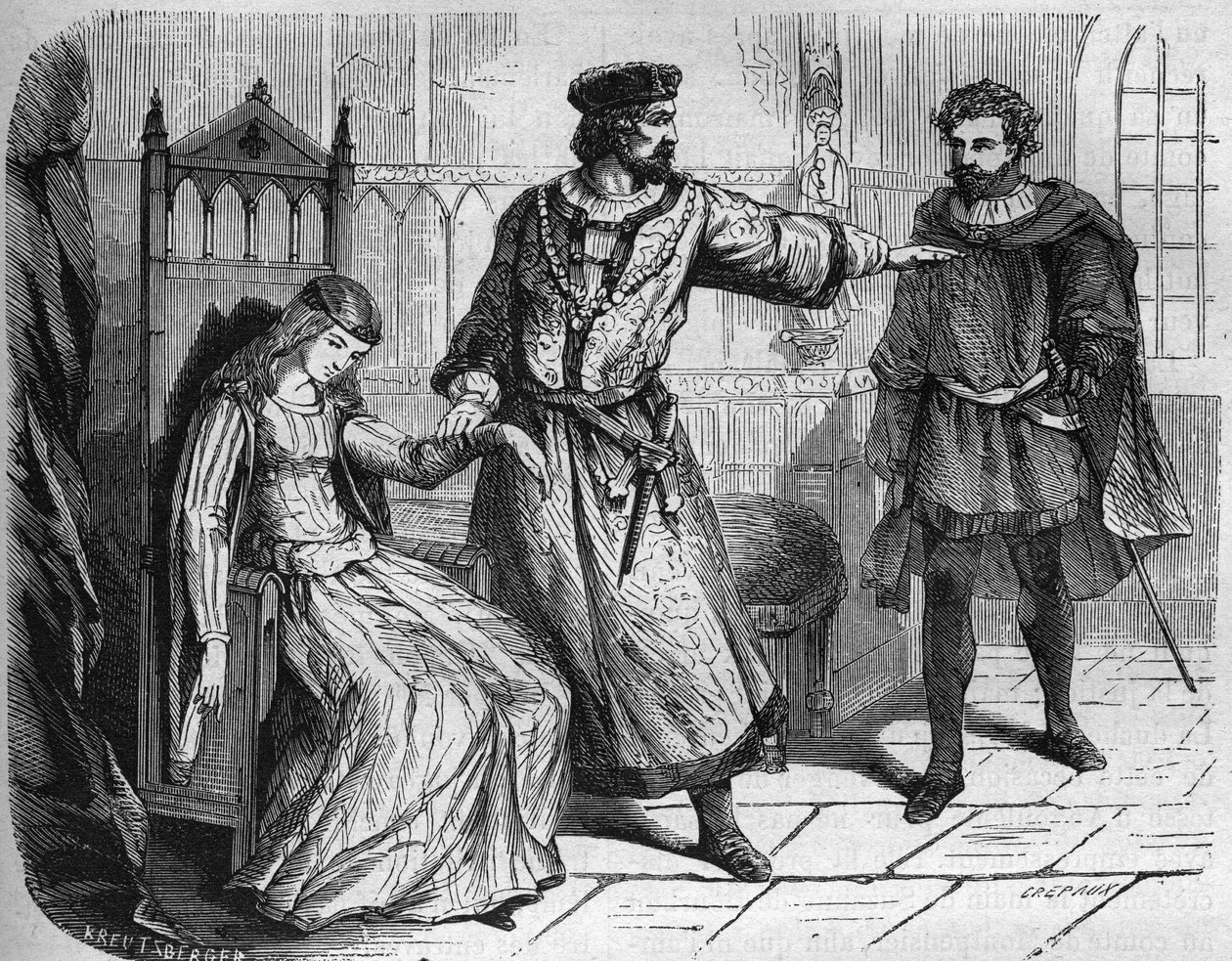 Francouzský král Filip VI. (Philippe de Valois) (1293 - 1350) a jeho manželka Blanche Navarrská (v. 1333-1398). Rytina do „Historie prostituce a zhýralosti mezi všemi národy světa od starověku po současnost“ od Dr. Th. -F. Debray. od French School