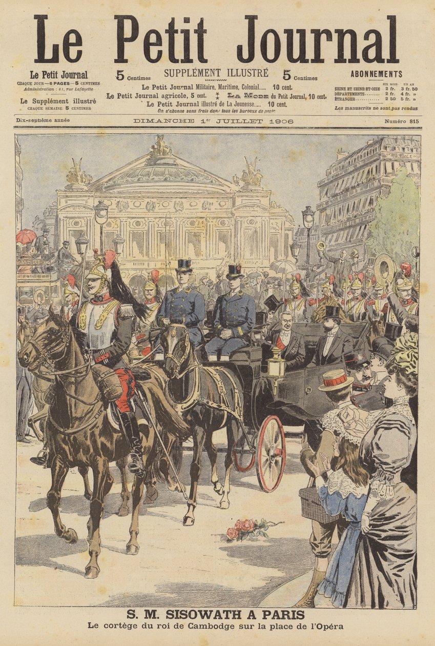 Kambodžský král Sisowath na návštěvě Paříže (barevná litografie) od French School