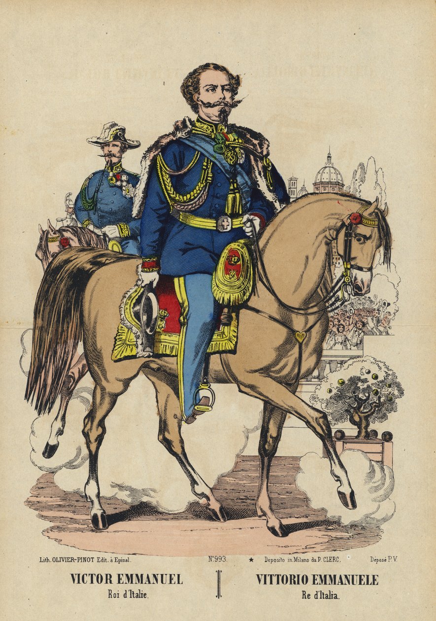 Italský král Viktor Emanuel II (barevná litografie) od French School