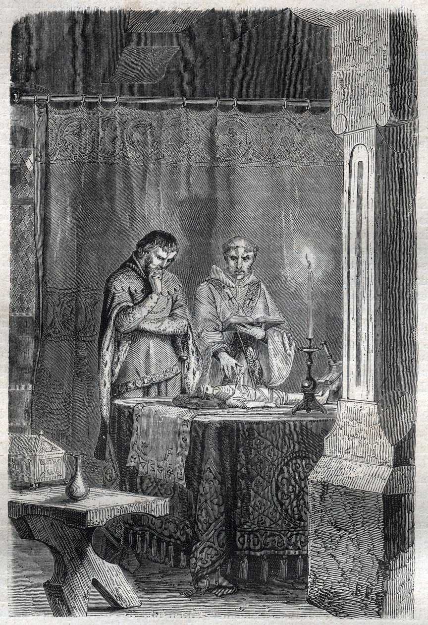 Francouzský král Karel V. Moudrý (1338 - 1380) se radil s dudlíky. Rytina do „“ Historie papežů (...) Zločiny královny, krále a císařů v průběhu staletí“ od Maurice Lachatre od French School