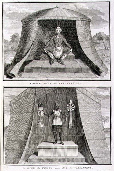 Kiwasa a bůh větrů, idoly Virginiánů, ilustrace z „Náboženské obřady a zvyky“, vyryl Bernard Picart (1673-1733) 1721 (rytina) od French School