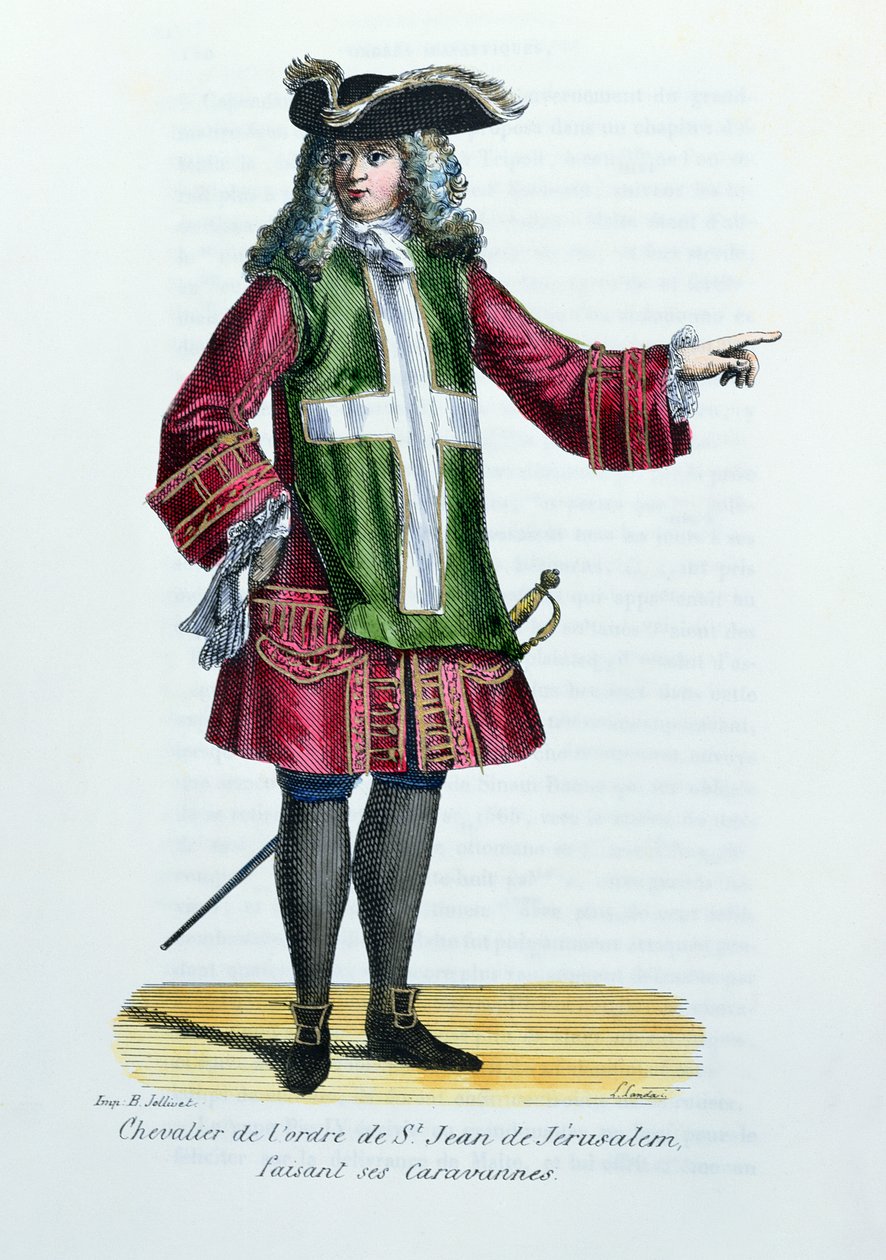Rytíř řádu svatého Jana Jeruzalémského, ilustrace z knihy Dějiny a kostýmy mnišských řádů od otce Helyota, 1842. od French School
