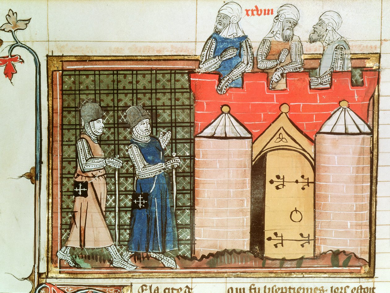 Templářští rytíři před Jeruzalémem, z Le Roman de Godefroi de Bouillon od French School