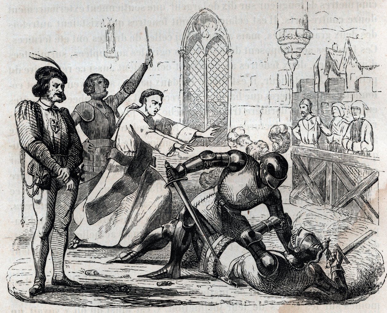 Aféra Carrouges 29. prosince 1386 - poslední právní duel - Duel mezi Jacquesem le Grisem (1330-1386) a Jeanem de Carrouges - rytina v „“ Ulice Paříže. Stará a moderní Paříž: původ, historie, památky, kostýmy, morálka, kroniky a tradice od French School