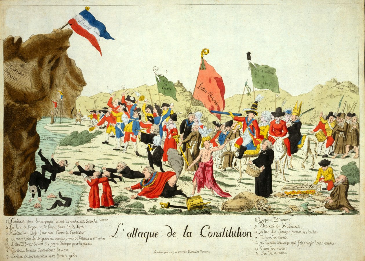 Útok na ústavu, hospod. 1792 (ručně kolorovaná rytina) od French School