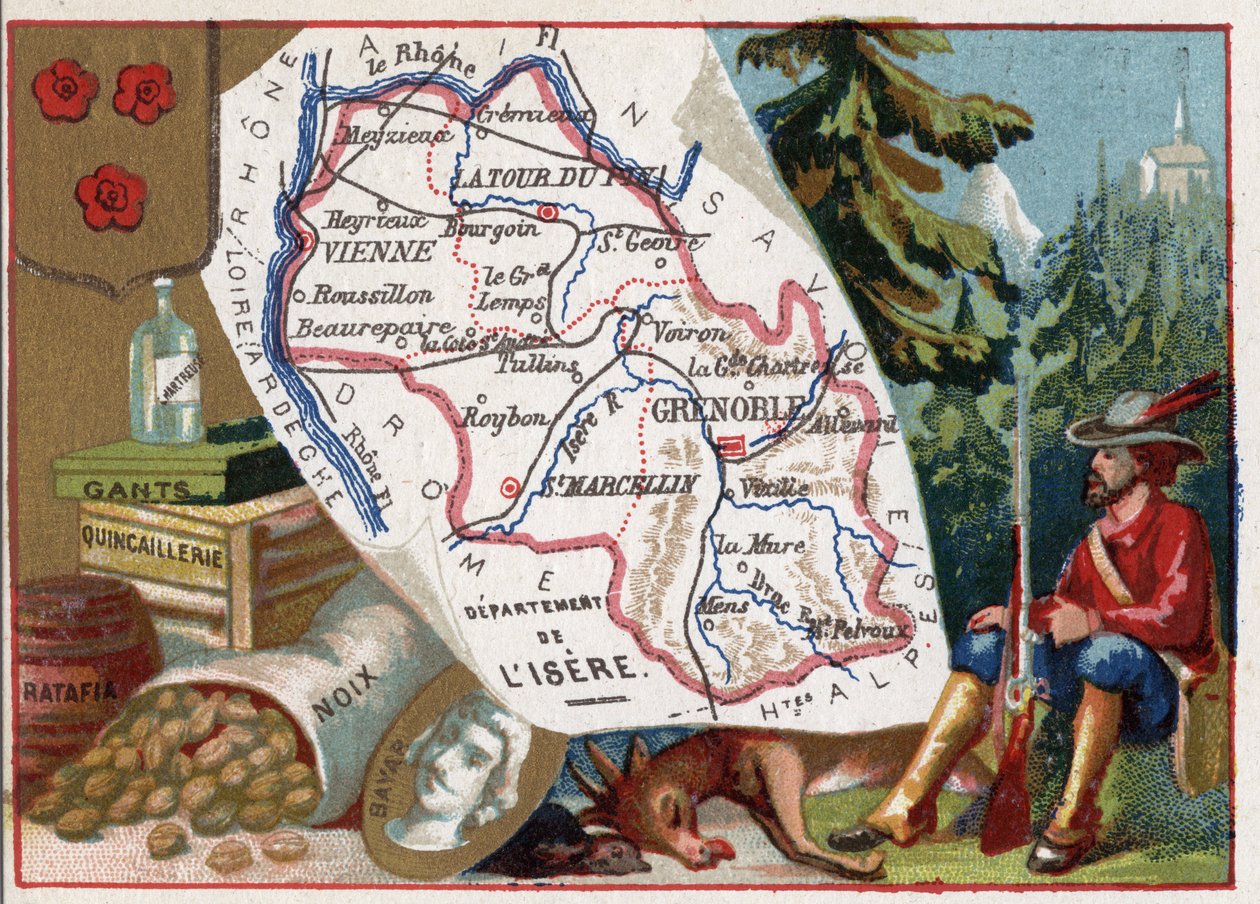 Isere (38), Rhone-Alpes (Rhone Alpes), Francie. Rukavice, Hardware, ratafia, ořechy. Portrét Pierra Terraila LeVieuxe, seigneura z Bayardu (Knight Bayard od French School