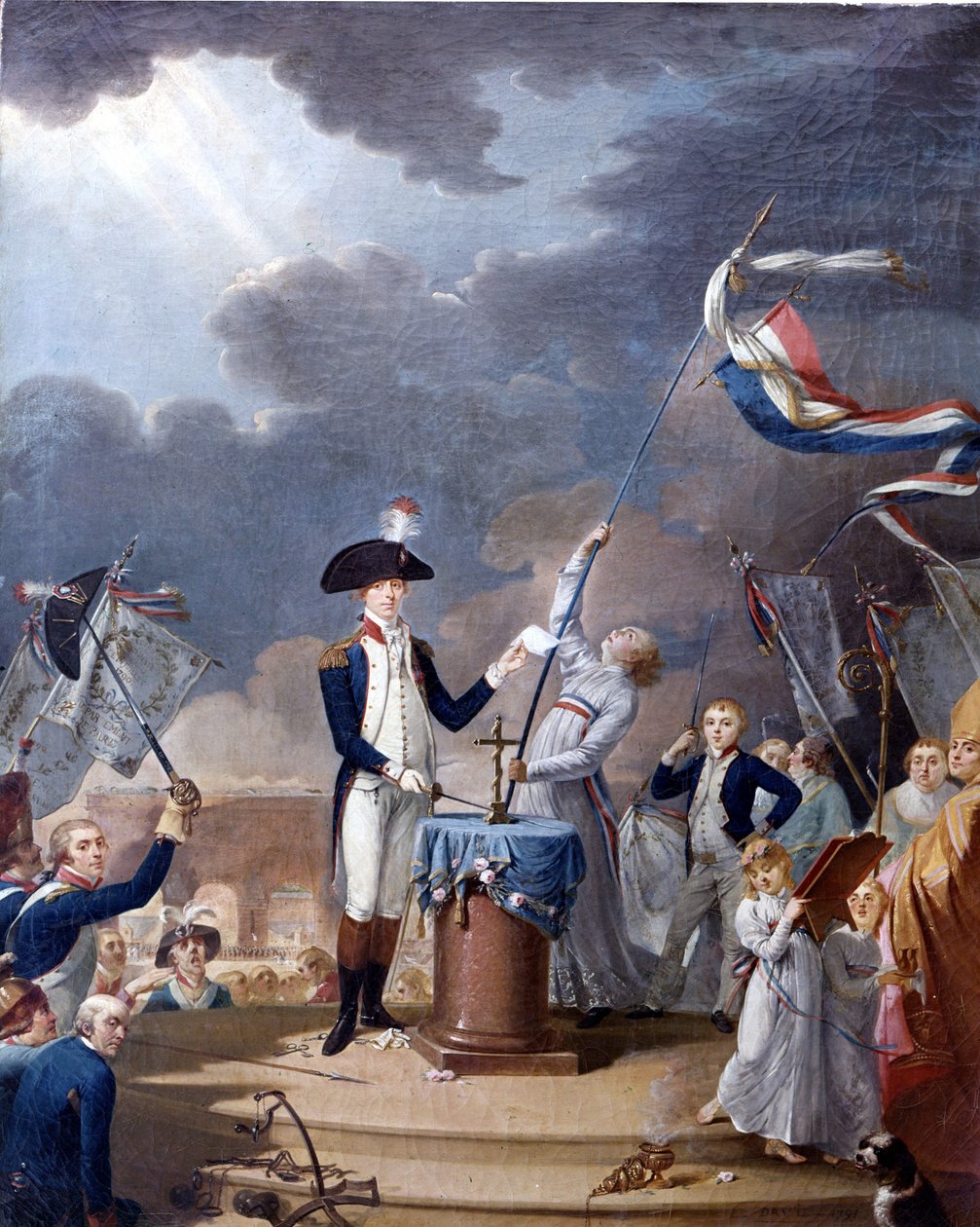 La Fayette (Lafayette) složil přísahu v Den federace 19. července od French School