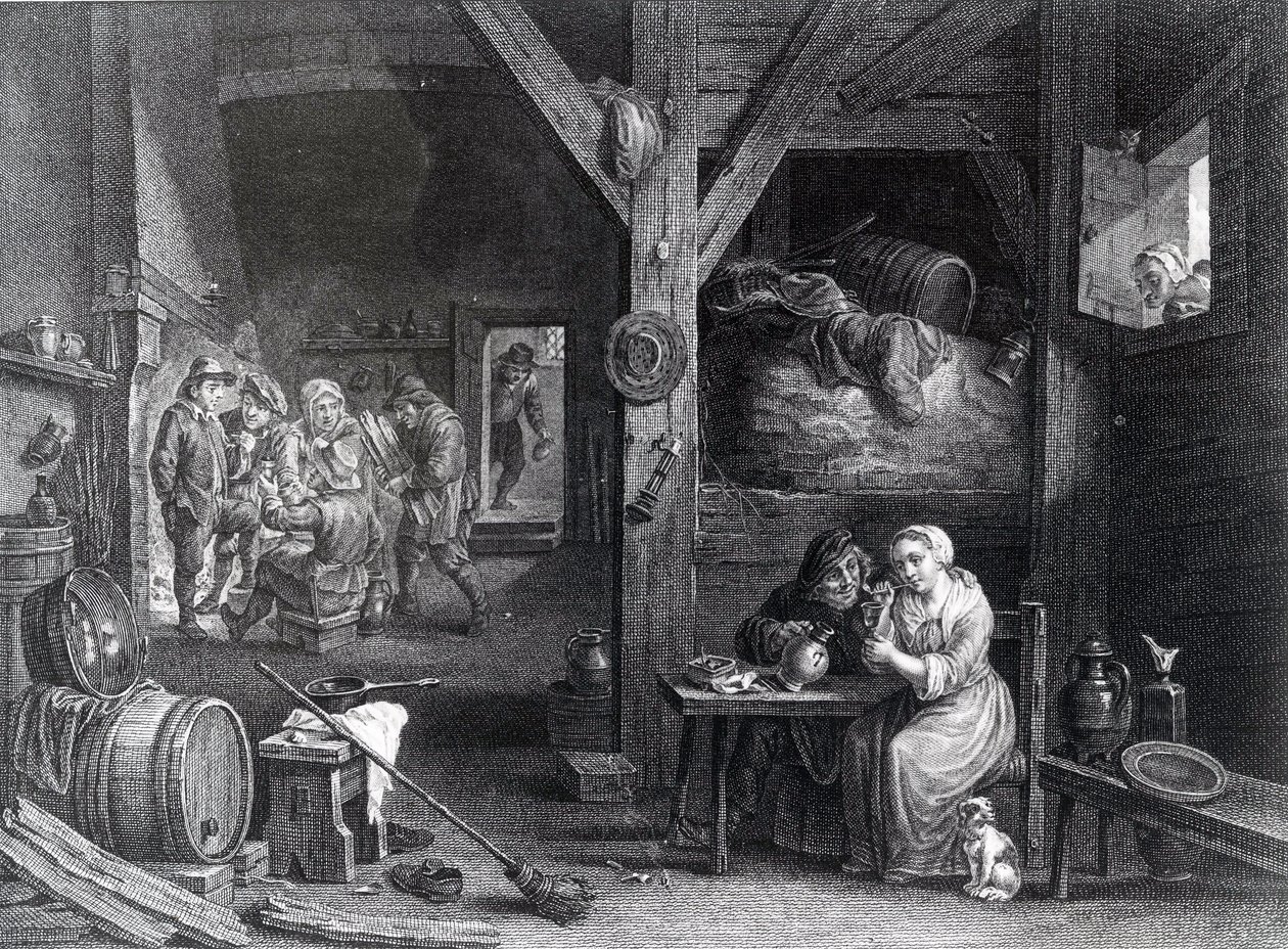 La Fumeuse, tisk Jean Baptiste Patas podle Davida Tenierse mladšího, 1786-1808 od French School
