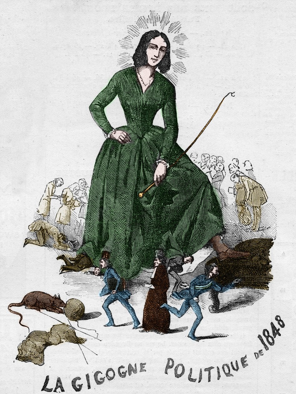 Politický Gigogne z roku 1848 (George Sand (Aurore Dupin, Baronne Dudevant) (1804-1876) francouzský spisovatel). Kreslený film vyrobený v Bourges v roce 1848 z romantické sbírky Adolphe Julliena. od French School