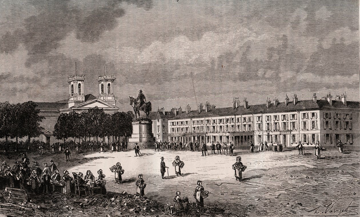 La Roche-sur-Yon (La Roche sur Yon) - Pays de la Loire - Place Napoleon - rytina ve „France illustrée: geografie, historie, statistická správa“ od V.-A. Sladově hnědá. 1884 od French School