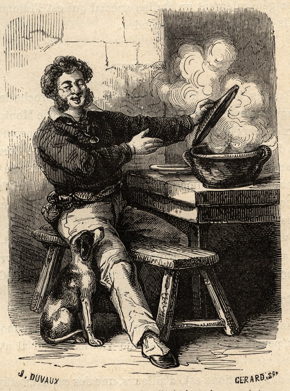 Bouillabaisse námořníka z Marseillais v 19. století - - rytina „“ PATRIE“ - PACUREQUIRESSE POPIS FRANCIE V 6 SVAZTECH LUCIEN HUARD - konec 19. století od French School