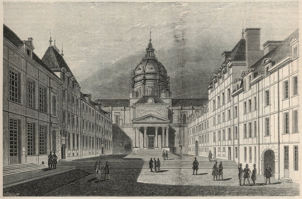 Nádvoří Sorbonny v Paříži v 19. století - rytina v „Tableau-de-Paris“ od Edmonda Texiera 1852 od French School