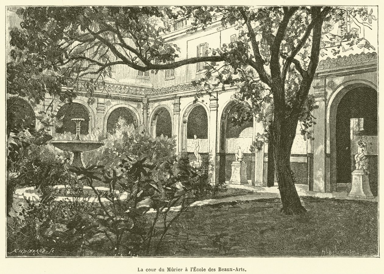 Nádvoří Murier v Ecole des Beaux-Arts (rytina) od French School