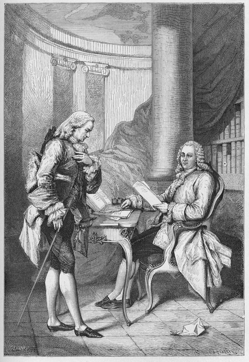 La demission de Turgot 1776 - Ludvík XVI. (1754-1793), král Francie, a Anne Robert Jacques Turgot (1727-1781) - Turgotovo propuštění - rytina z „“ L