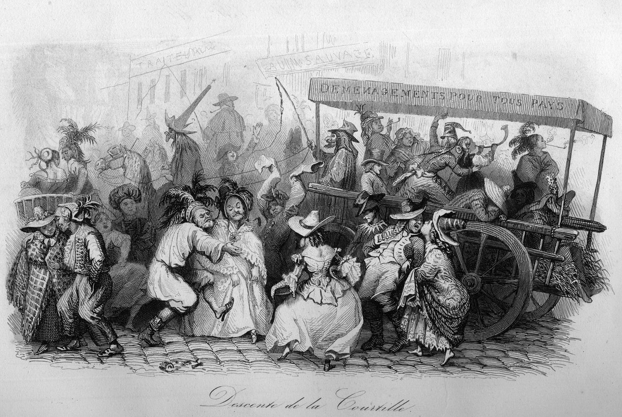 Sestup Courtille (píseň „Le carnival““ od Marc-Antoine Madeleine Desaugiers) v „“ - CHANS et CHANS POPULES DE LA FRANCE - 1843 - H.- L. DELLOYE, vydavatel, LIBRAIRIE DE GARNIER. od French School