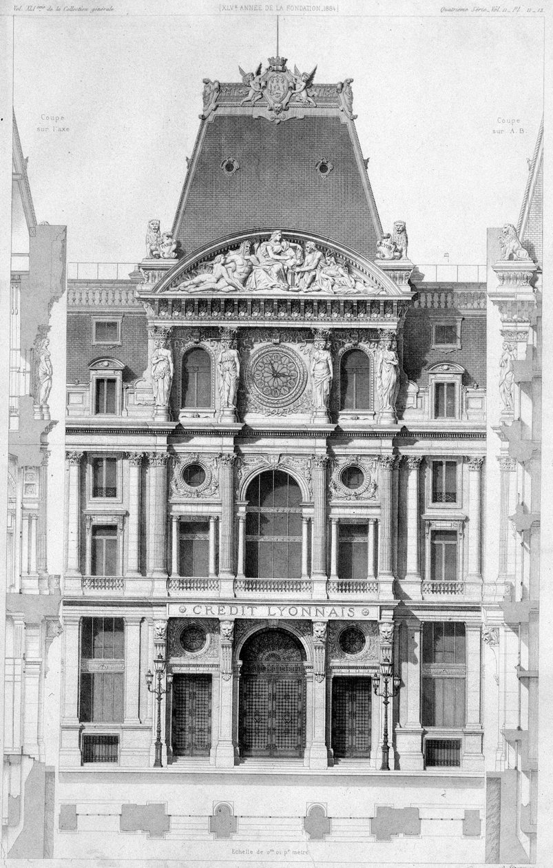 Fasáda Crédit Lyonnais, bd des Italians - rytina, 20. století od French School
