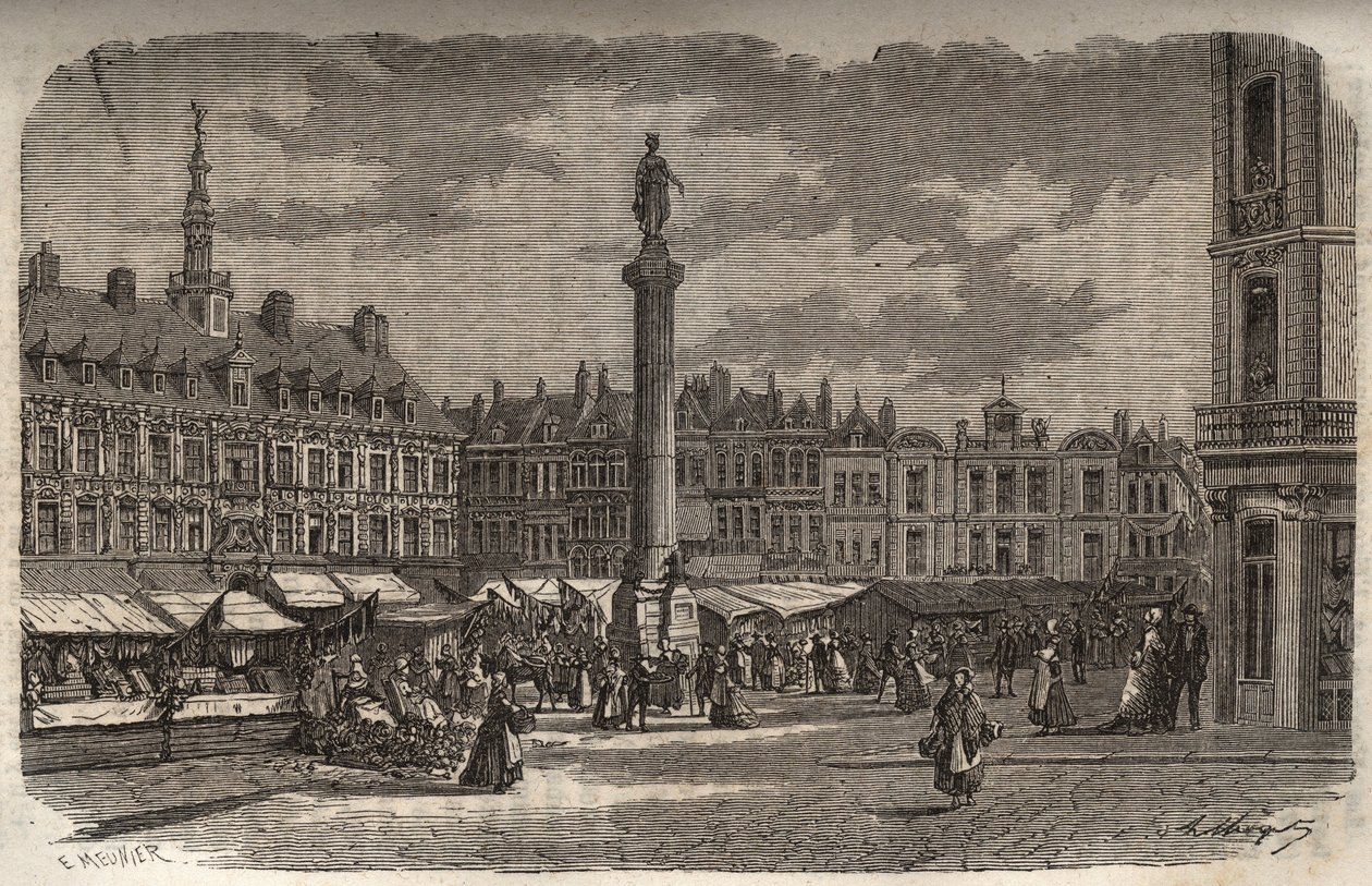 The Grand Place v Lille - rytina v „Histoire de France“ od Victora Duruye (1811-1894) - 1882 od French School