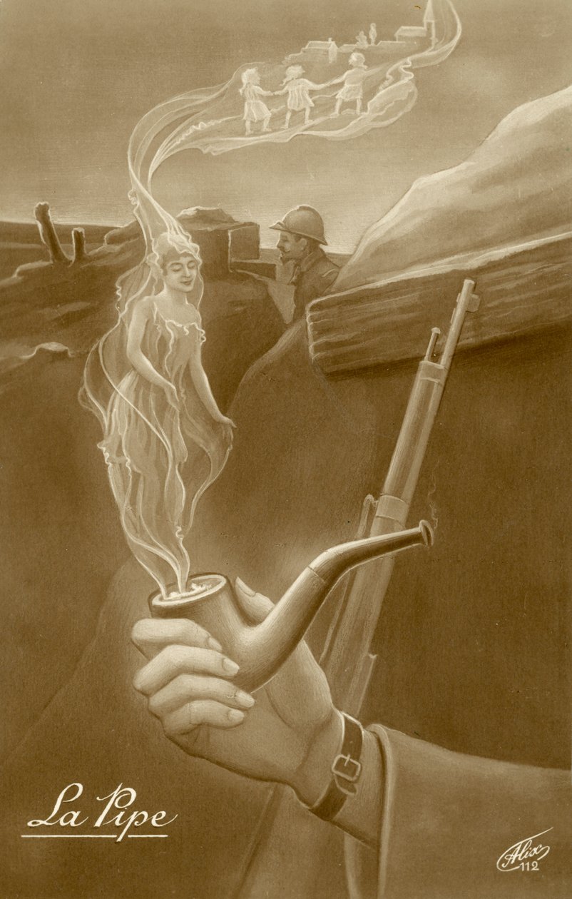 La pipe, francouzská pohlednice z první světové války (litografie) od French School