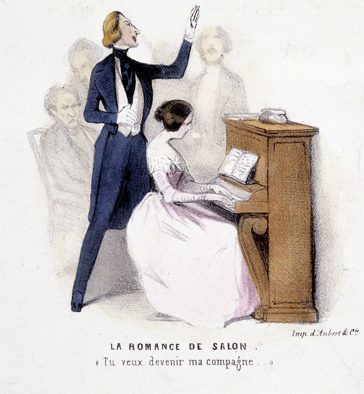 Salon Romance: Mužský pěvecký doprovod na klavír v podání ženy, Lonsay, c. 1845. od French School