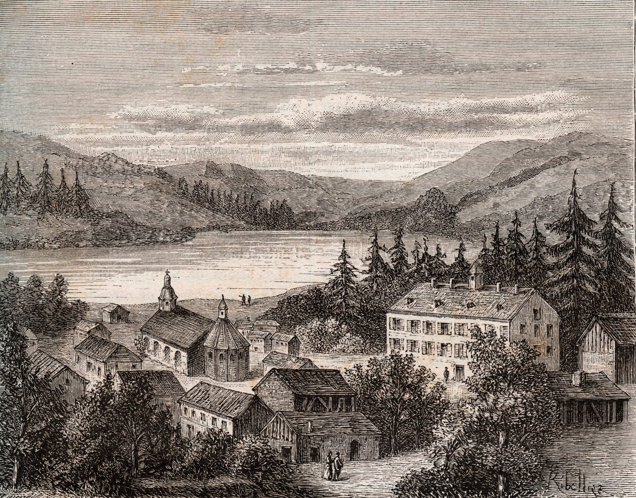 Lac de Gerardmer - Alsace Champagne Ardenne Lorraine - rytina v „La France illustree: geografie, historie, statistická správa“ od V.A. Sladově hnědá. 1884 od French School