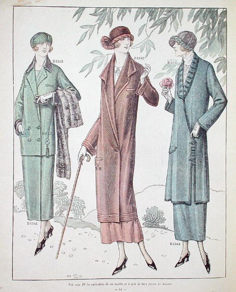 Dámské kabáty, ilustrace z „La Veritable Mode Francaise de Paris“ od French School