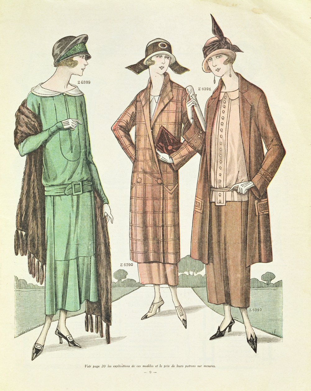 Dámská móda, ilustrace z La Veritable Mode Francaise de Paris, 1924 od French School