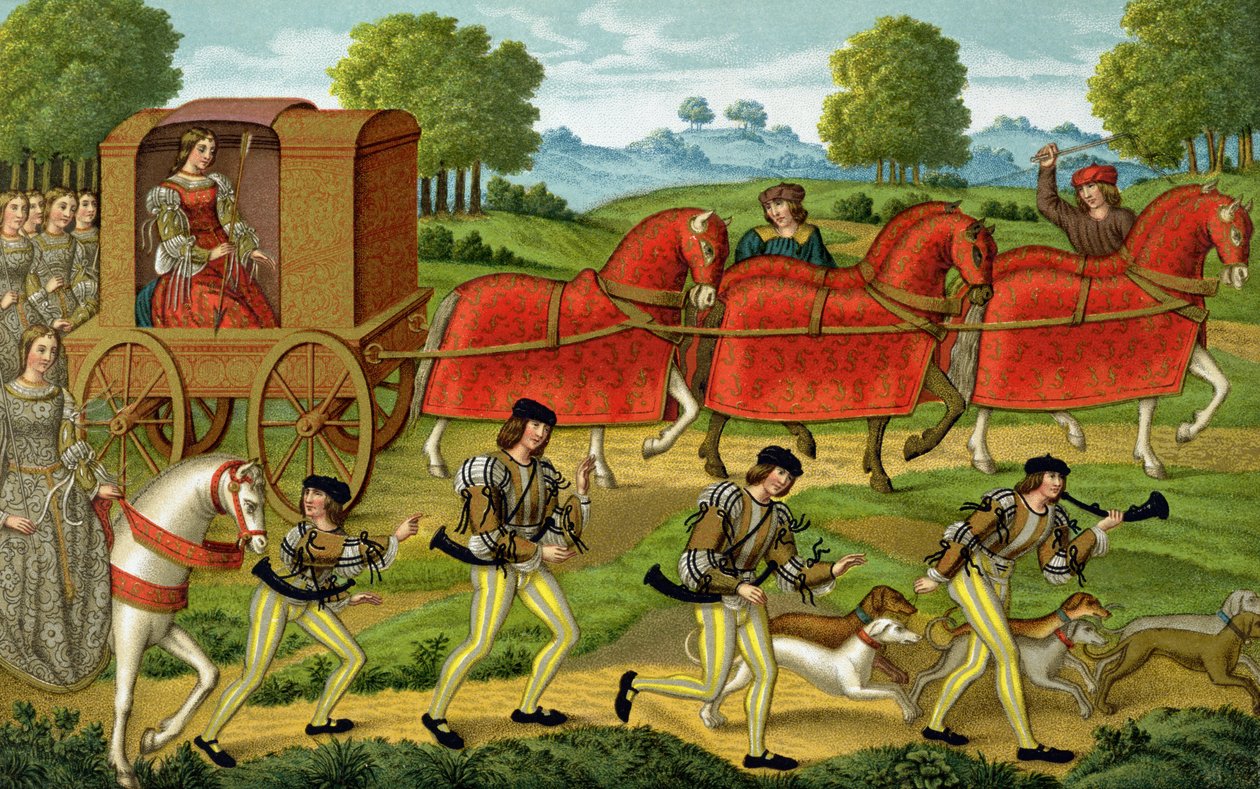 Ladies Hunting, z miniatury v rukopisné kopii Ovidiových listů od French School