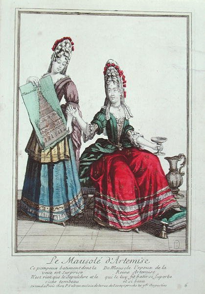 Dáma ukazující obraz halikarnaského mauzolea (barevná litografie) od French School