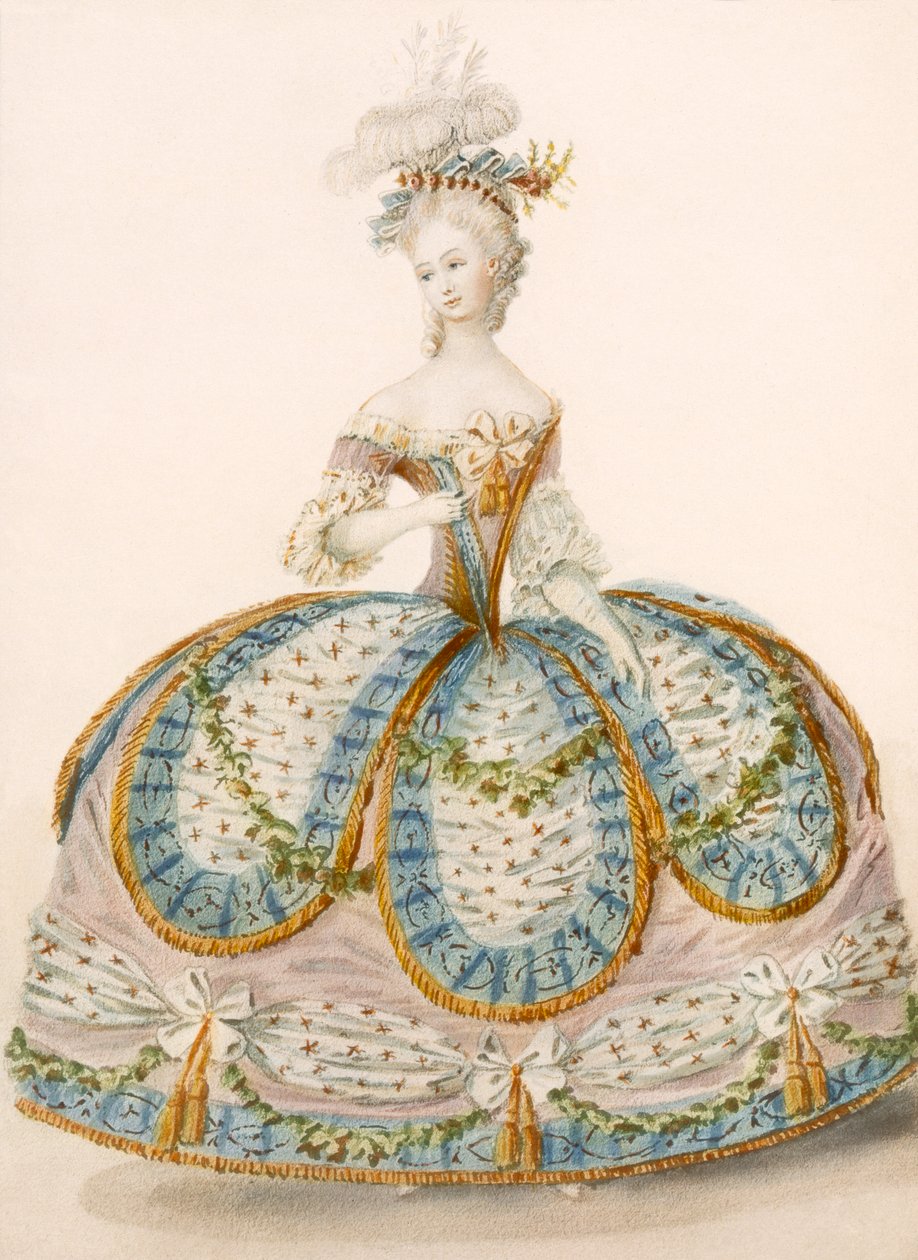 Dáma v šatech pro královskou příležitost, design attr. do Anvorious, hospoda. dubna 1796 od French School