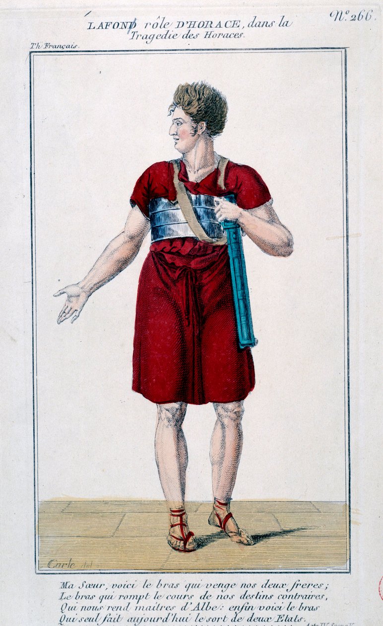 Lafon v roli Horace v tragédii Horacespiece od Corneille (1640). Rytina 19. století. Paříž, Francouzská komedie. od French School