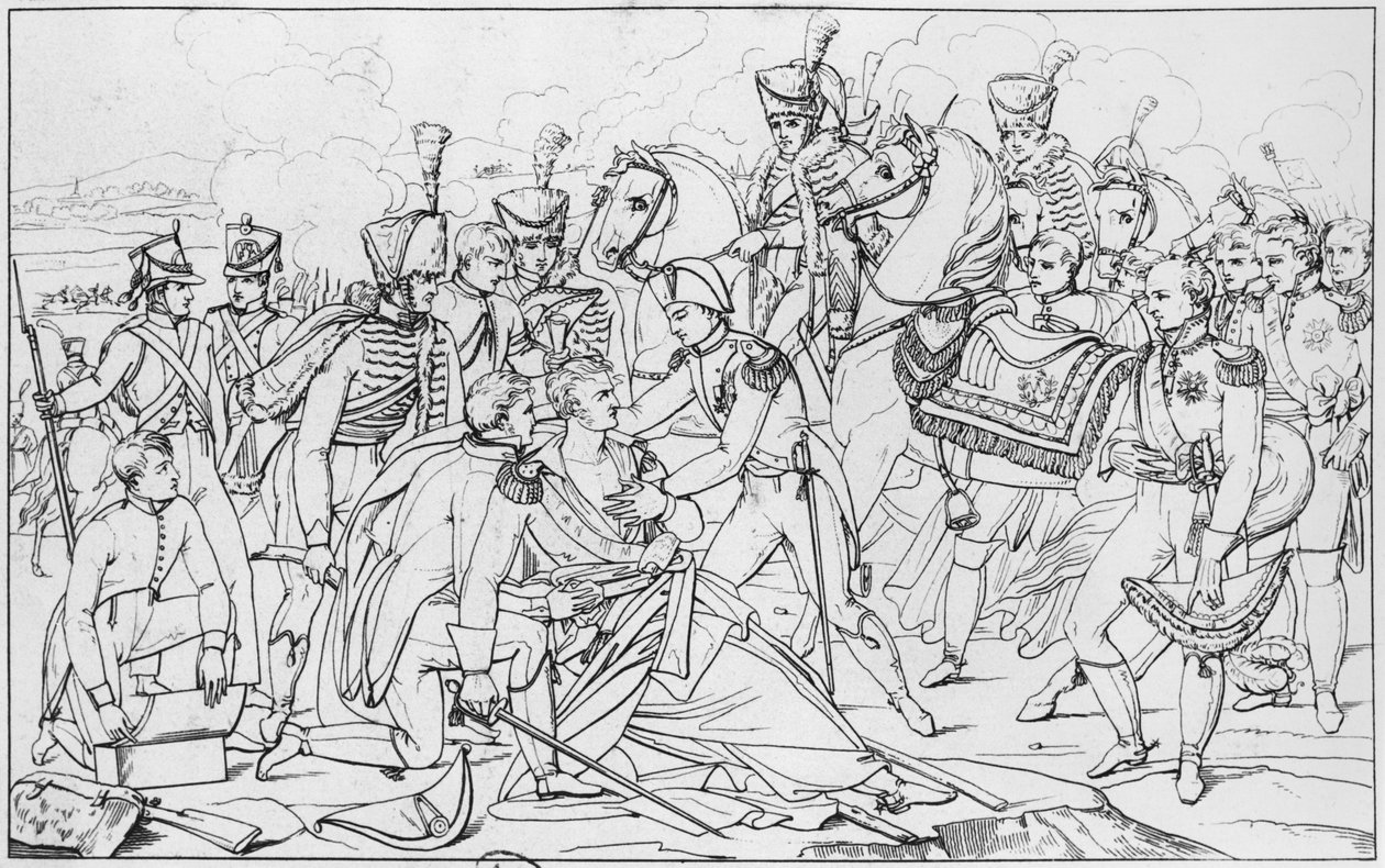Poslední okamžiky maršála Lannese, vévody z Montebella, v bitvě u Esslingu 22. května 1809, podle obrazu Alberta Paula Bourgeoise, Salon z roku 1810 od French School