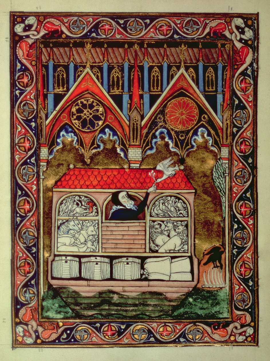 Lat 10525 f.3v Noemova archa, ze žaltáře St. Louis, c.1258-70 od French School