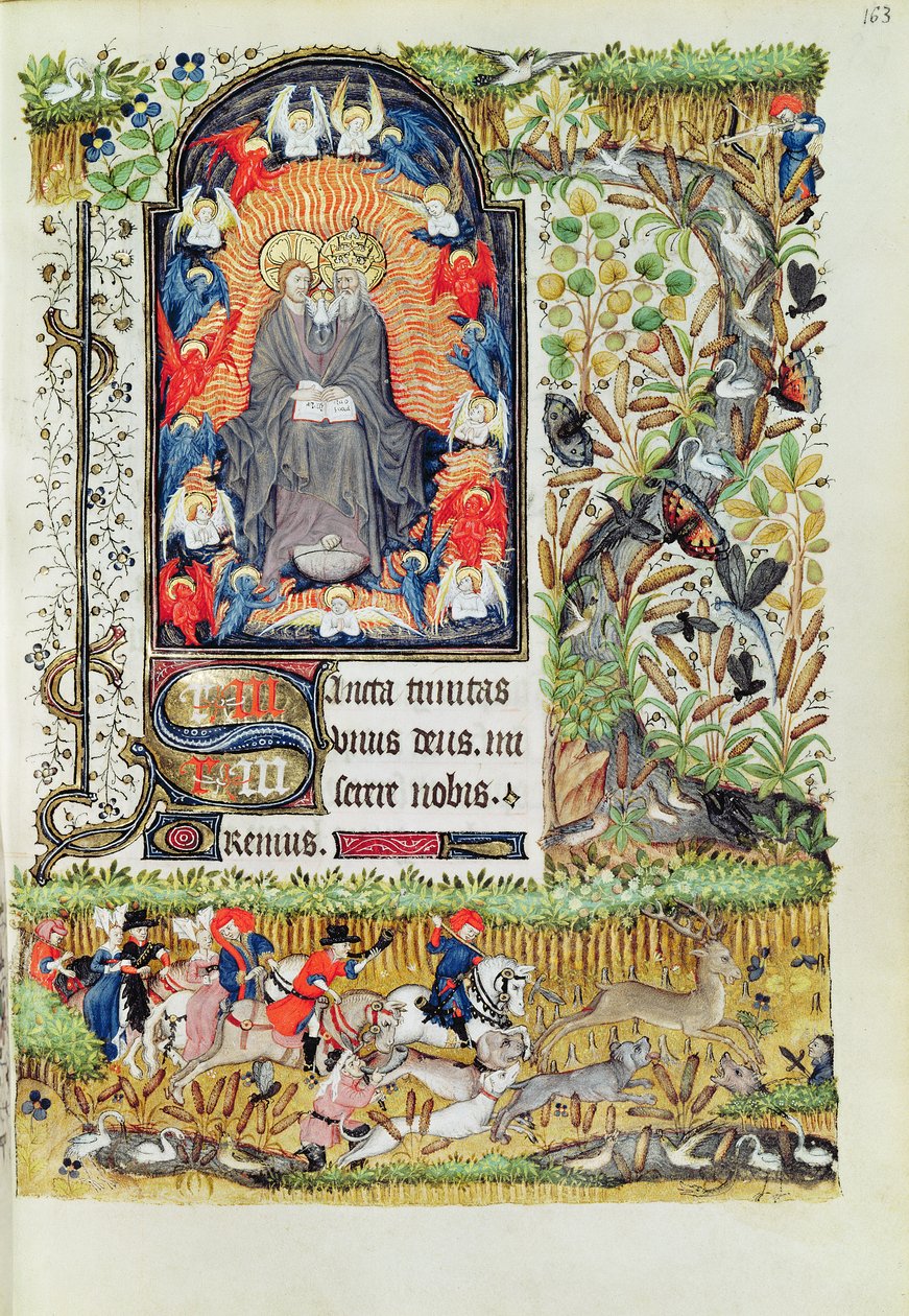 Lat 1156 B f.163 Listopad; lov jelenů, z Hodin Markéty Orleánské, 1426-38 od French School