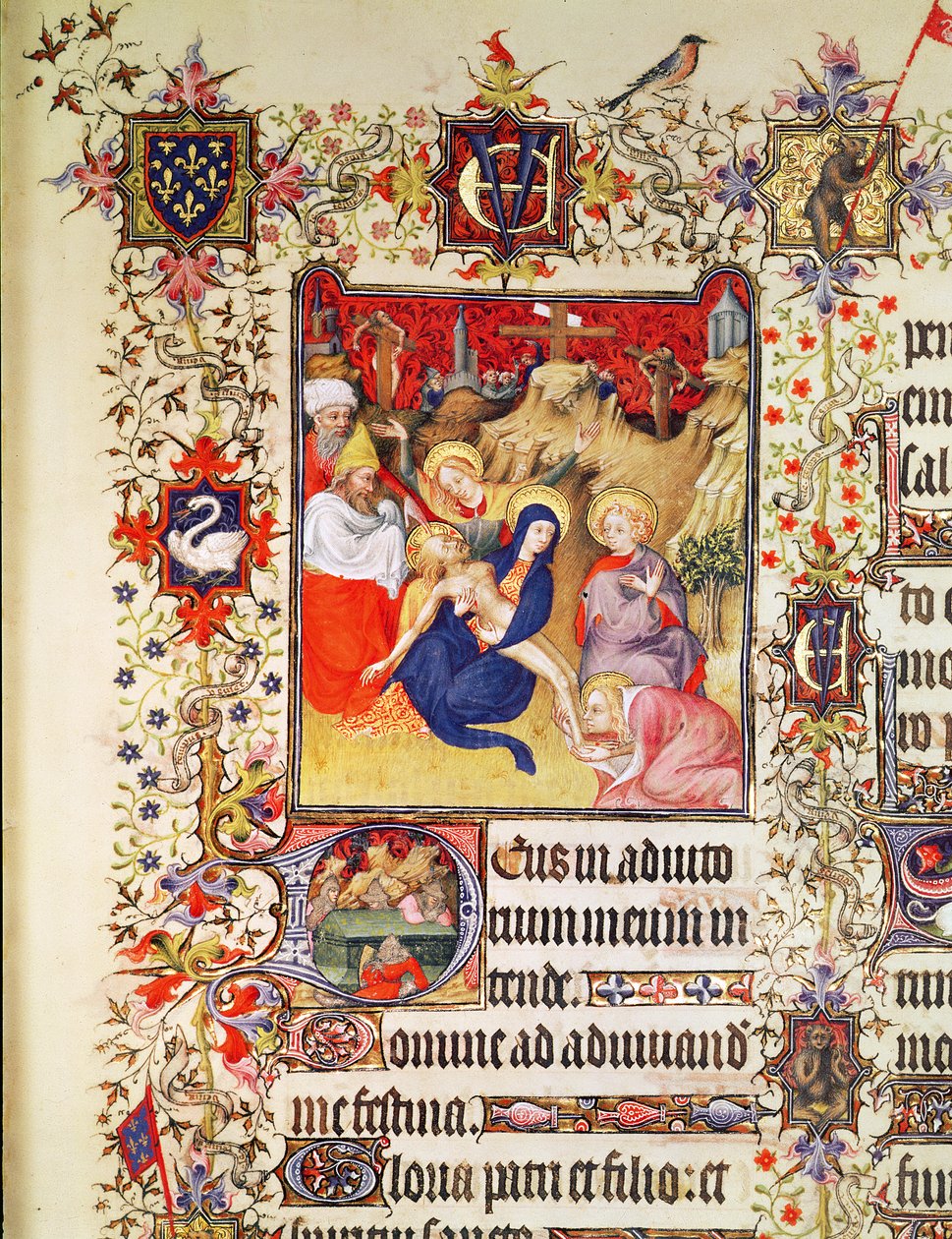 Lat 919 f.77 Deposition of Christ, z Grandes Heures de Duc de Berry, 1409 od French School