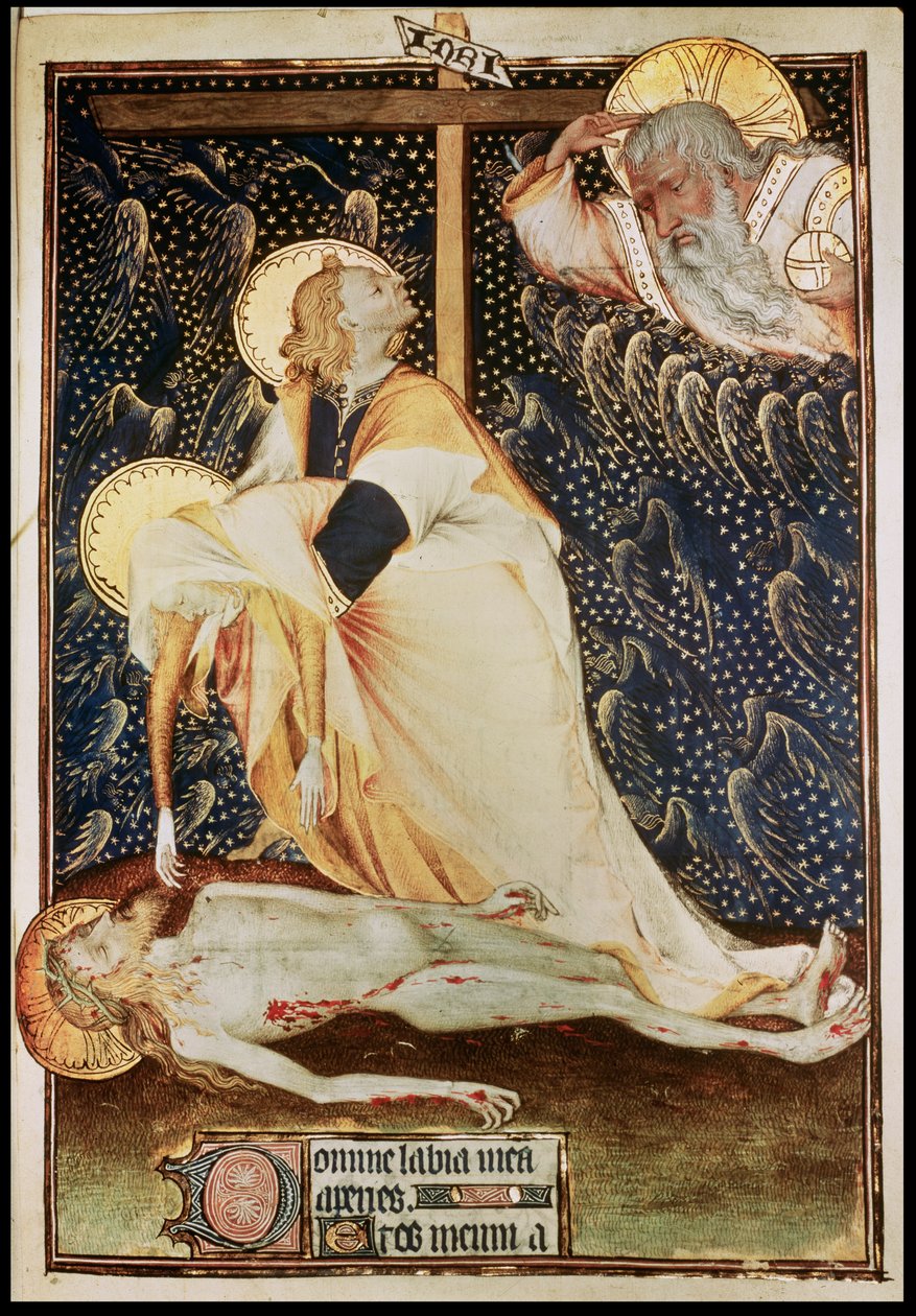 Lat 9471 f.135 The Deposition of Christ, vyrobený pro Yolandu, vdovu po Ludvíku II. z Anjou, za svého života známou jako královna Sicílie, z Grandes Heures de Rohan, 1418 od French School
