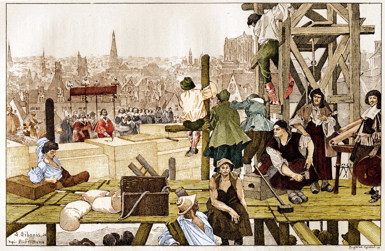 Položení prvního kamene na Sorbonně kardinálem Richelieuem v přítomnosti oblouku Rouen Francois du Harlay v 17. století. od French School