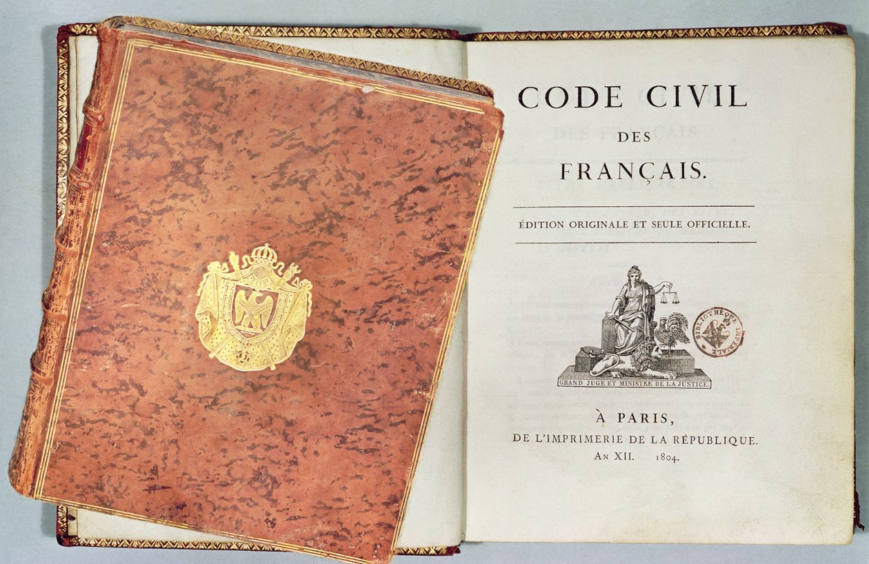 Le Code Civil des Francais, s vazbou a titulním listem, první vydání pub. 1804 od French School